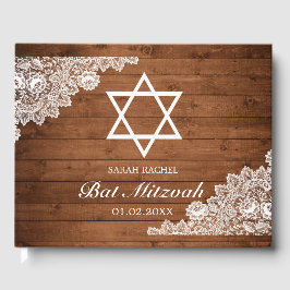 Rustic Wood & White Lace Bar Bat Mitzvah Gastenboek