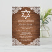 Rustic Wood & White Lace Bar Bat Mitzvah Kaart (Staand voorkant)