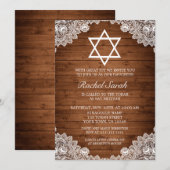 Rustic Wood & White Lace Bar Bat Mitzvah Kaart (Voorkant / Achterkant)