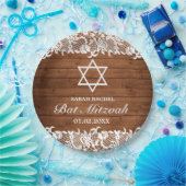 Rustic Wood & White Lace Bar Bat Mitzvah Papieren Bordje (Feest)