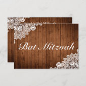Rustic Wood & White Lace Bar Bat Mitzvah RSVP Kaartje (Voorkant / Achterkant)
