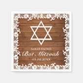 Rustic Wood & White Lace Bar Bat Mitzvah Servet (Voorkant)