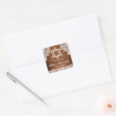 Rustic Wood & White Lace Bar Bat Mitzvah Vierkante Sticker (Envelop)