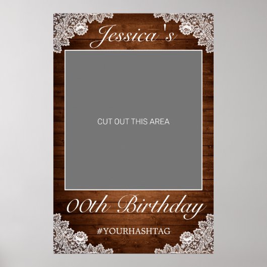 Rustic Wood & White Lace Birthday Photo Prop Poster (Voorkant)