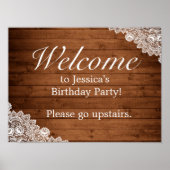 Rustic Wood & White Lace Birthday Welcome Sign Poster (Voorkant)