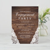 Rustic Wood White Lace Engagement Party Kaart (Staand voorkant)