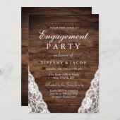 Rustic Wood White Lace Engagement Party Kaart (Voorkant / Achterkant)