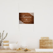 Rustic Wood & White Lace Favors Wedding Sign Poster (Keuken)