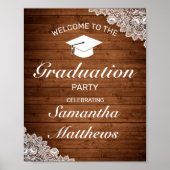 Rustic Wood & White Lace Graduparty Welkom Poster (Voorkant)