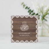 Rustic Wood White Lace Islamic Wedding Kaart (Staand voorkant)