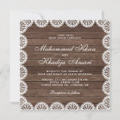 Rustic Wood White Lace Islamic Wedding Kaart (Achterkant)