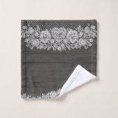 Rustic Wood & White Lace Lacy Farmhouse Bad Handdoek (Wasdoekje)