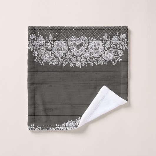 Rustic Wood & White Lace Lacy Farmhouse Bad Handdoek (Wasdoekje)