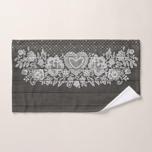 Rustic Wood & White Lace Lacy Farmhouse Bad Handdoek (Handdoek)