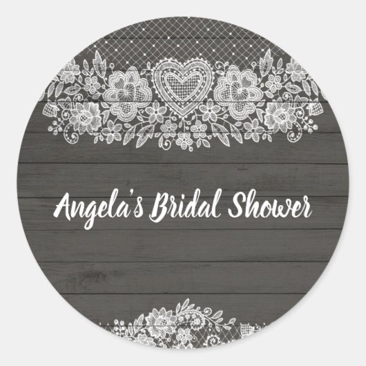 Rustic Wood & White Lace Lacy Farmhouse Ronde Sticker (Voorkant)