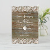 Rustic Wood & White Lace Lijst Wedding Invitation Kaart (Staand voorkant)