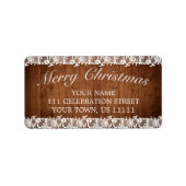 Rustic Wood & White Lace Merry-kerstadres Etiket (Voorkant)