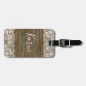 Rustic Wood & White  Lace Monogram Bagagelabel (Voorkant horizontaal)