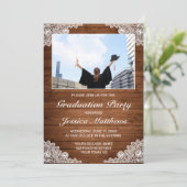 Rustic Wood & White Lace Photo Afstuderen Kaart (Staand voorkant)