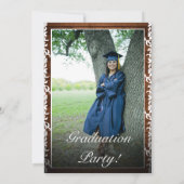 Rustic Wood & White Lace Photo Afstuderen Kaart (Achterkant)