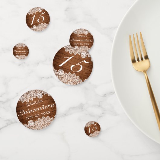 Rustic Wood & White Lace Quinceañera Confetti (Groep)
