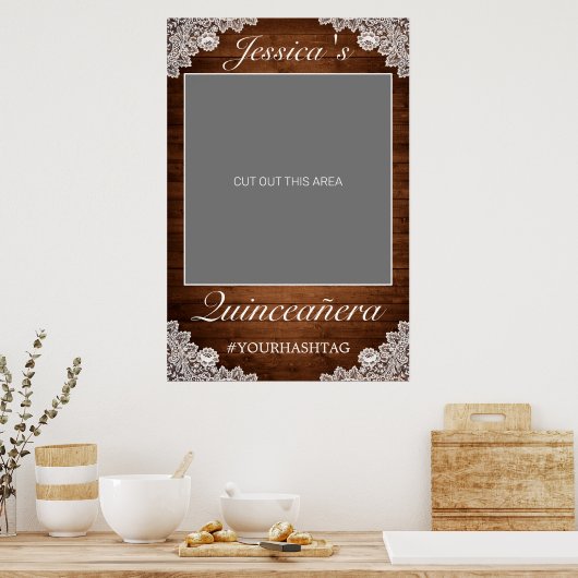 Rustic Wood & White Lace Quinceañera Photo Prop Poster (Keuken)