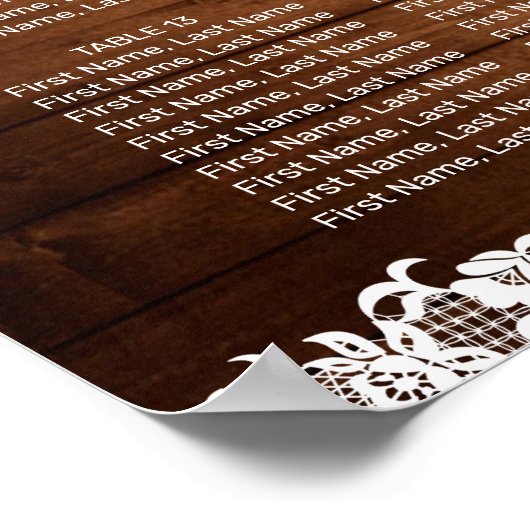 Rustic Wood & White Lace Seating Chart 16 Tables Poster (Hoek)