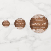 Rustic Wood & White Lace Sweet 16 Birthday Confetti (Achterkanten)