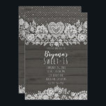 Rustic Wood & White Lace Sweet 16 Birthday Kaart<br><div class="desc">Aanpassen voor elke gebeurtenis</div>