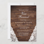 Rustic Wood White Lace Vow Renewal Invite Kaart (Voorkant)