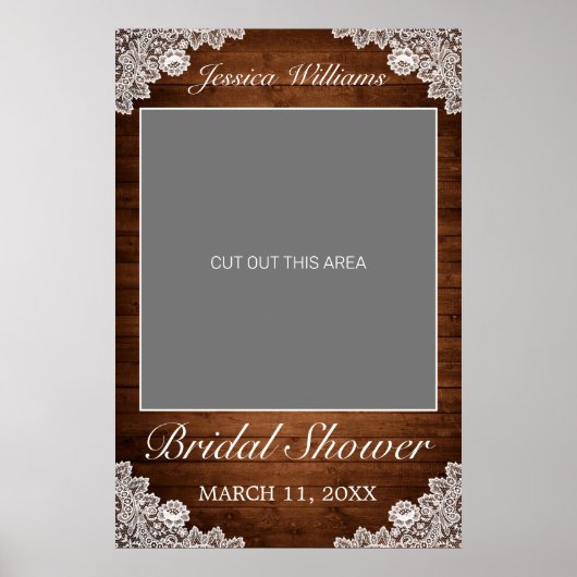 Rustic Wood & White Lace Vrijgezellenfeest Foto Pr Poster (Voorkant)