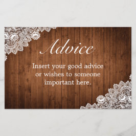 Rustic Wood & White Lace Wedding Advice Kaart