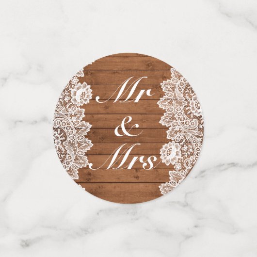 Rustic Wood & White Lace Wedding Confetti (Kleine voorkant)