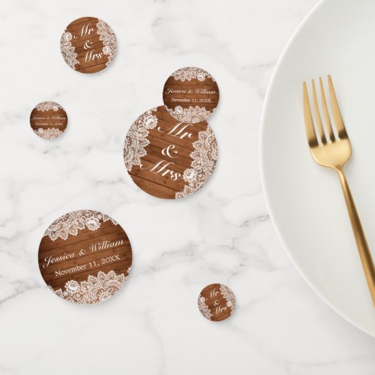 Rustic Wood & White Lace Wedding Confetti (Groep)