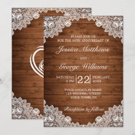 Rustic Wood & White Lace Wedding Jubileum Kaart