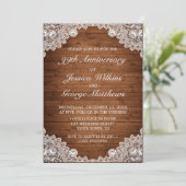 Rustic Wood & White Lace Wedding Jubileum Kaart (Staand voorkant)