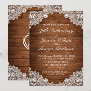 Rustic Wood & White Lace Wedding Jubileum Kaart