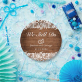 Rustic Wood & White Lace Wedding Jubileum Papieren Bordje (Feest)