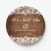 Rustic Wood & White Lace Wedding Jubileum Papieren Bordje (Voorkant)