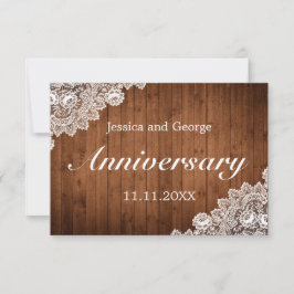 Rustic Wood & White Lace Wedding Jubileum RSVP Kaartje