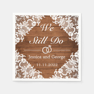 Rustic Wood & White Lace Wedding Jubileum Servet