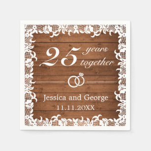Rustic Wood & White Lace Wedding Jubileum Servet