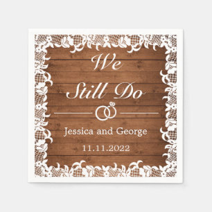 Rustic Wood & White Lace Wedding Jubileum Servet