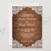 Rustic Wood & White Lace Wedding Kaart (Voorkant)