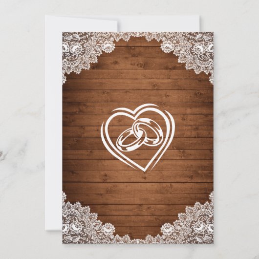 Rustic Wood & White Lace Wedding Kaart (Achterkant)