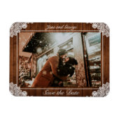 Rustic Wood & White Lace Wedding Magneet (Horizontaal)