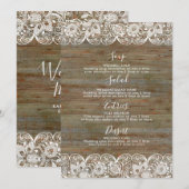 Rustic Wood White Lace Wedding Menu (Voorkant / Achterkant)