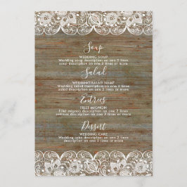 Rustic Wood White Lace Wedding Menu