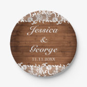 Rustic Wood & White Lace Wedding Papieren Bordje (Voorkant)