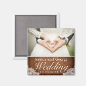 Rustic Wood & White Lace Wedding Photo Magneet (Voorkant / Achterkant)